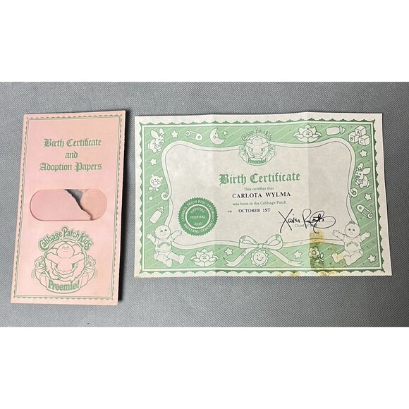 Cabbage Patch Preemie Green Eyes 1982 Dress/Shoes/Hat Birth Certificate & More - Picture 4 of 16